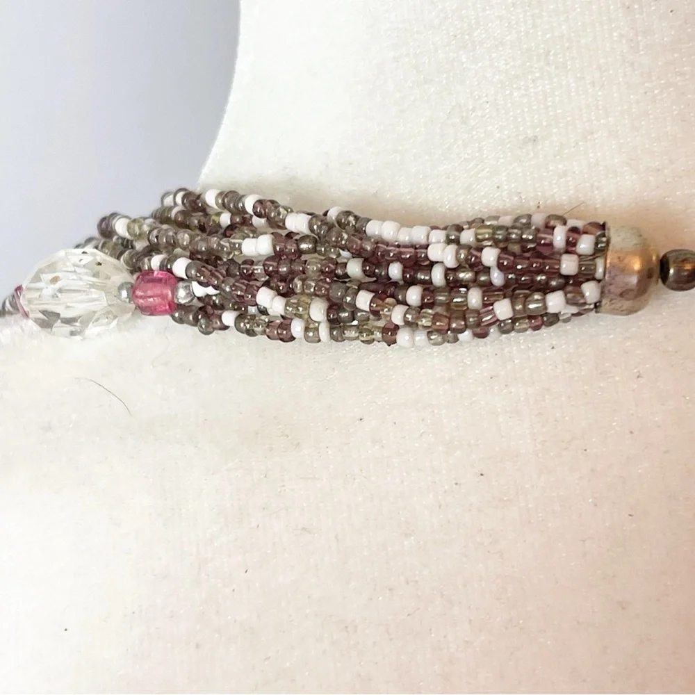 Beautiful 10 Strand Beaded Abalone Silver Tone Pendant Necklace Vintage - Picture 8 of 13